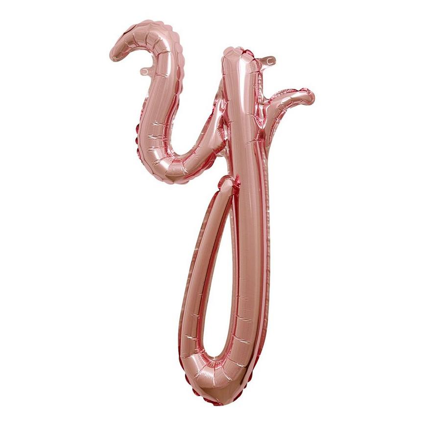 Air-Filled Rose Gold Lowercase Cursive Letter (y) Foil Balloon, 12in x 22in